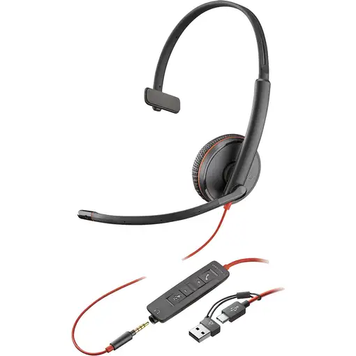 POLY Auriculares Blackwire 3215 monaural USB-C + conector de 3,5 mm + adaptador US