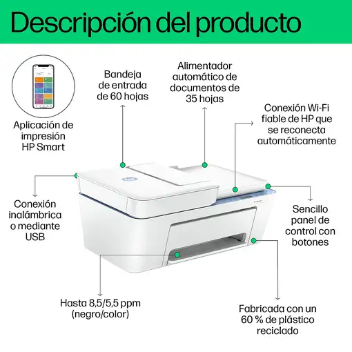 HP DeskJet 4222e Inalámbrico All-in-One Color Impresora, Servicio Instant Ink; Fot