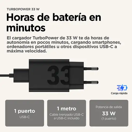 Motorola TurboPower 33W EU Universal Negro Corriente alterna Carga rápida Interior
