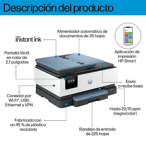 HP OfficeJet Pro 8135e Inalámbrico All-in-One Color Impresora, Servicio Instant In