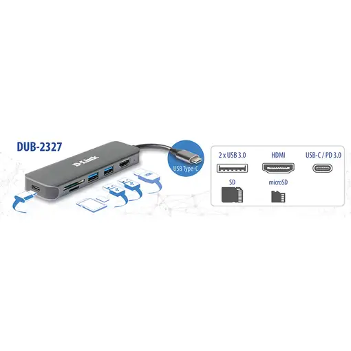 D-Link DUB-2327 base para portátil y replicador de puertos Alámbrico USB Tipo C Gr