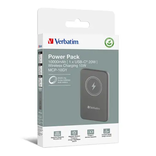 Verbatim Charge 'n' Go Polímero de litio 10000 mAh Cargador inalámbrico Gris