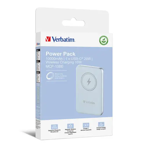Verbatim Charge 'n' Go Polímero de litio 10000 mAh Cargador inalámbrico Azul