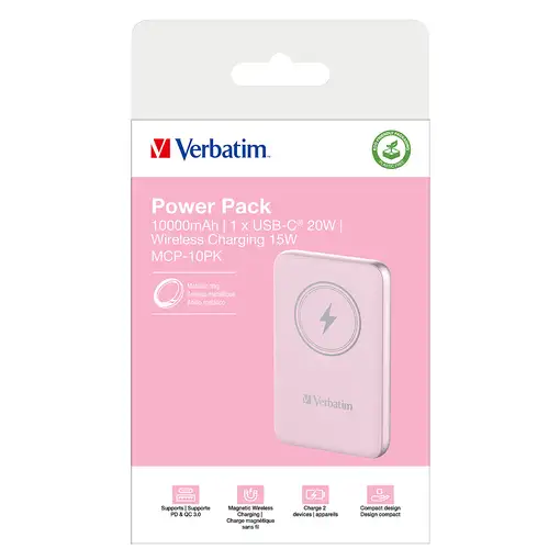 Verbatim Charge 'n' Go Polímero de litio 10000 mAh Cargador inalámbrico Rosa