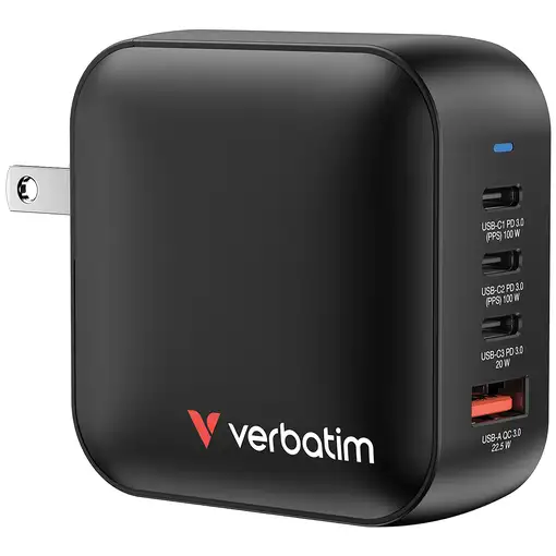 Verbatim Mini GaN Charger 100W Universal Negro Corriente alterna Carga rápida Inte