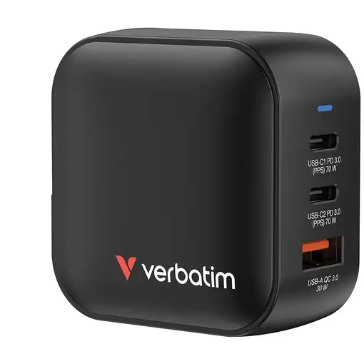 Verbatim Mini GaN Charger 70W Universal Negro Corriente alterna Carga rápida Inter