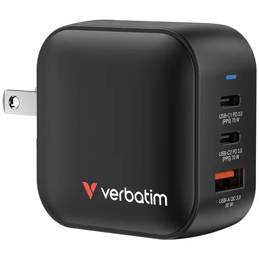Verbatim Mini GaN Charger 70W Universal Negro Corriente alterna Carga rápida Inter