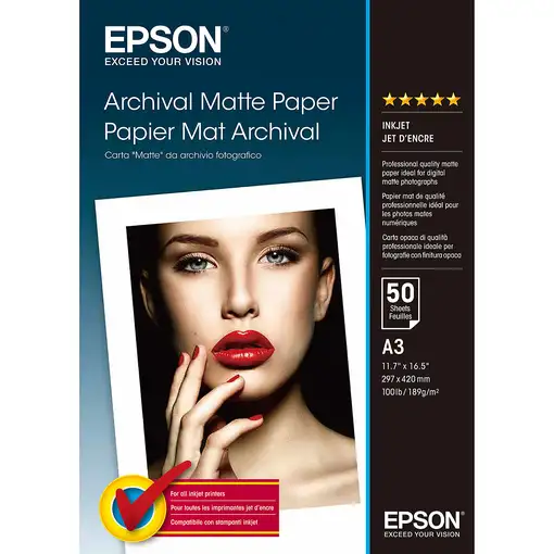 Epson Archival Matte Paper, DIN A3, 189 g/m², 50 hojas
