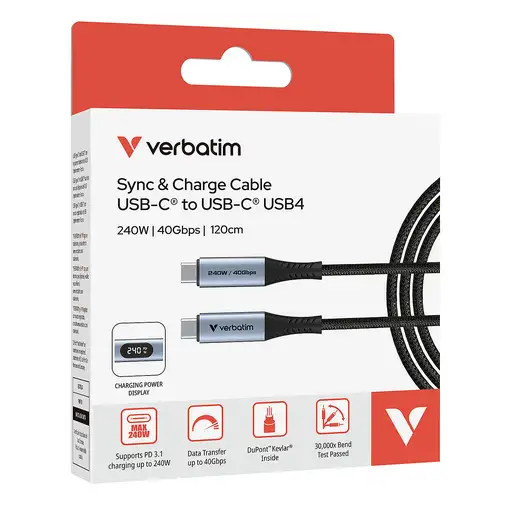 Verbatim 31849 cable USB USB4 Gen 2x2 1,2 m USB C Negro