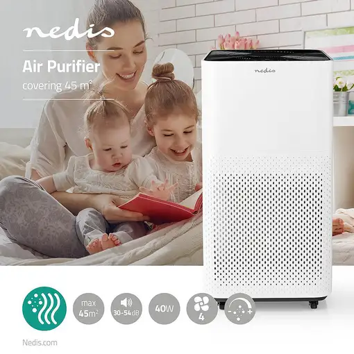 Nedis AIPU300CWT purificador de aire 45 m² 54 dB 35 W Negro, Blanco