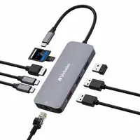 Verbatim CMH-09 USB Tipo C 10000 Mbit/s Plata