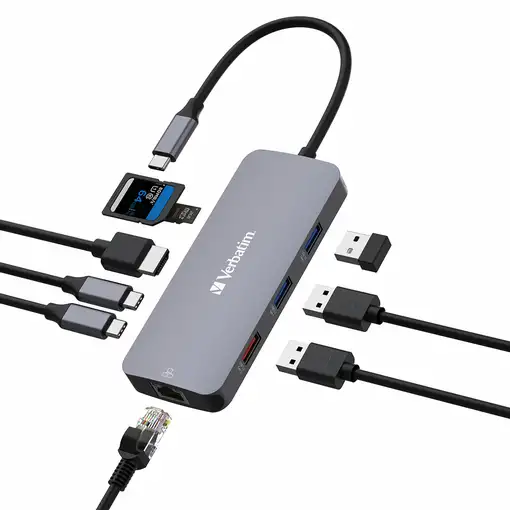 Verbatim CMH-09 USB Tipo C 10000 Mbit/s Plata